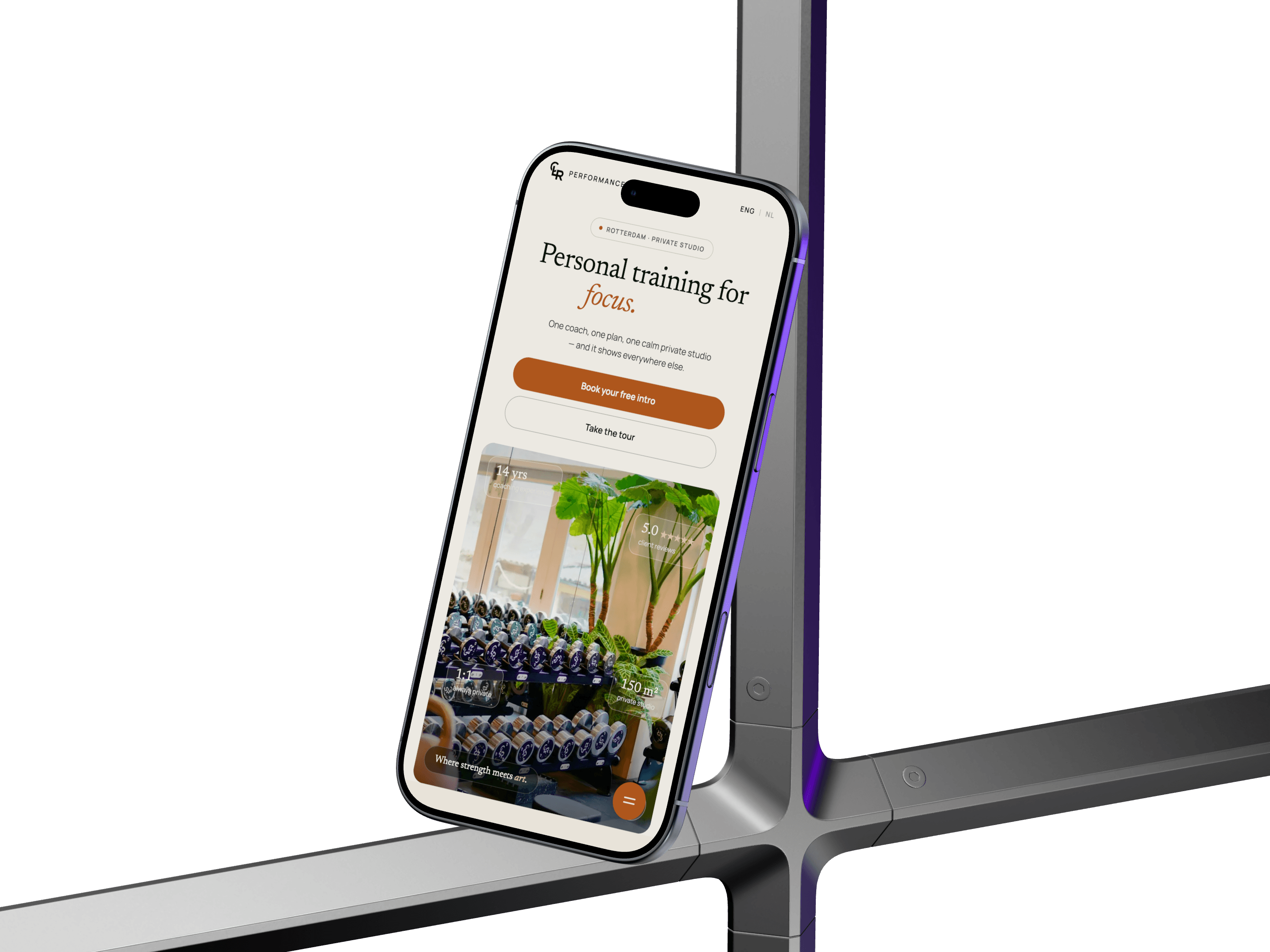 iphone mockup met de website van clr performance